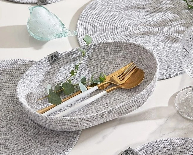 Декоративная корзиночка BOHO, 24х15х 4,5 см.,100% хлопок, шнур, серый