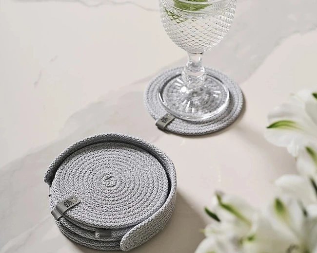 Набор подставок для чашек и бокалов BOHO, 6 шт., d 12 см.,100% хлопок, шнур, серый