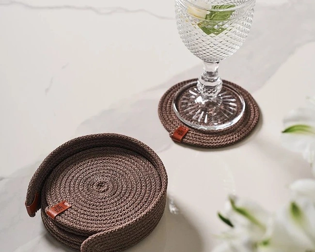 Набор подставок для чашек и бокалов BOHO, 6 шт., d 12 см.,100% хлопок, шнур, шоколадный