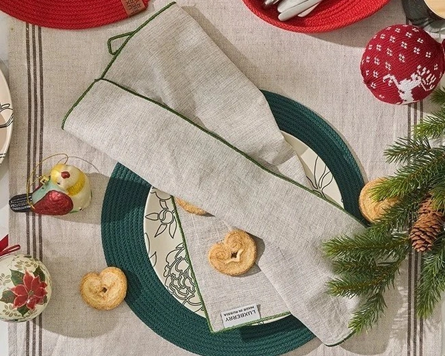 Сервировочная салфетка LINEN, р-р 40х40 см.,30% лён, 40% хлопок, 30% вискоза,натуральный/зелёный