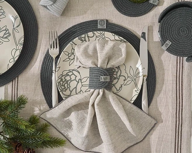 Сервировочная салфетка LINEN, р-р 40х40 см.,30% лён, 40% хлопок, 30% вискоза,натуральный/серый
