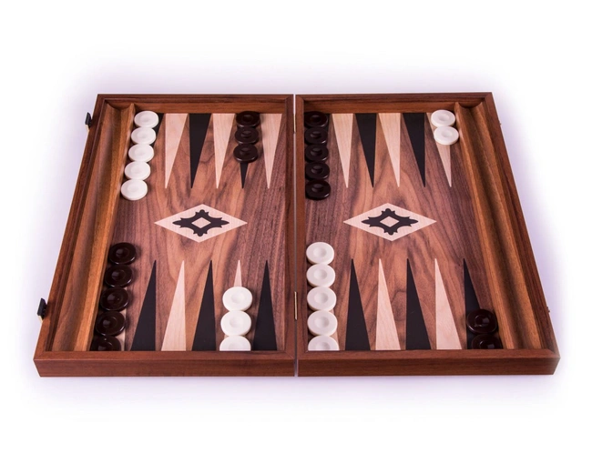 BACKGAMMONНарды с боковыми стойками, 48x30см, дерево орех рисунок черный + дуб, ручная работа