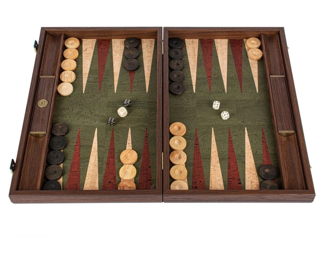 BACKGAMMONНарды с боковыми стойками, зеленый фон, пробка, 48x30 см ручная работа