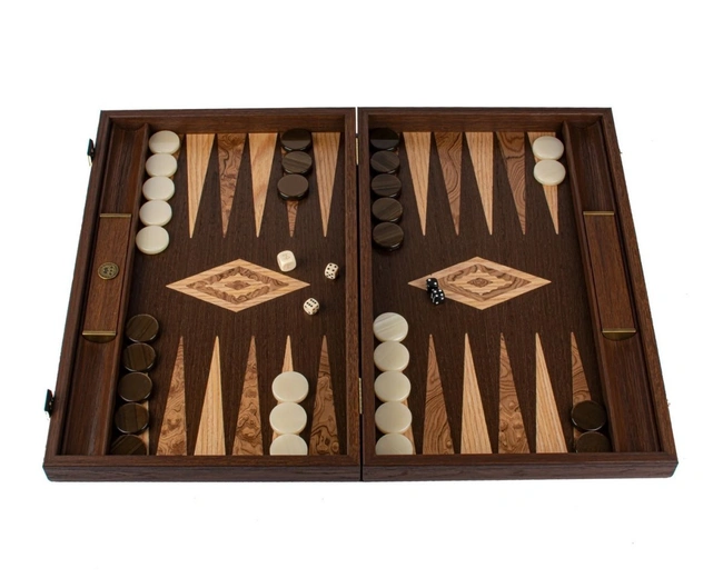 BACKGAMMONНарды с боковыми стойками, отделка орех + дуб, ручная работа, 38x23 см