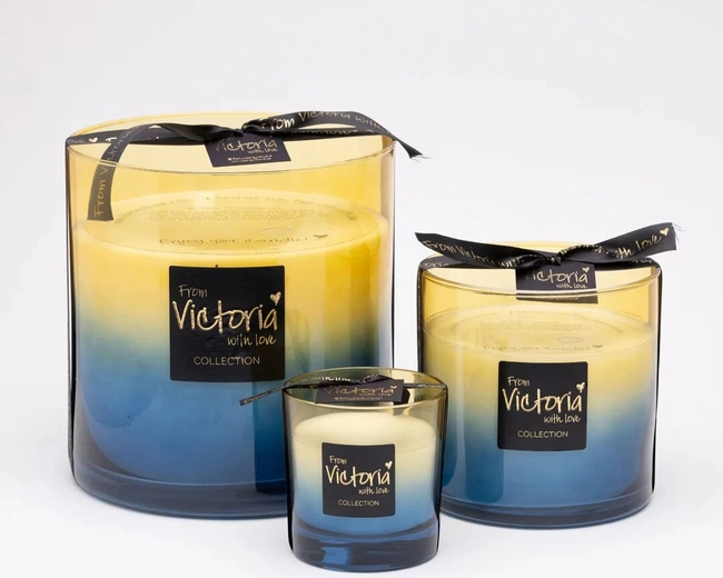Свеча ароматическая Victoria with Love Fade blue 400гр, выдувное стекло