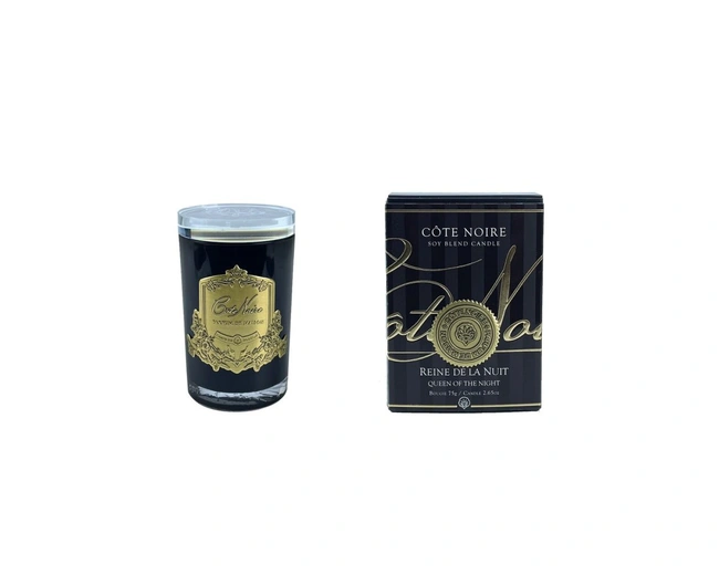 Свеча QUEEN OF THE NIGHT75 гр, черный стаканчик, золотой декор, ВхШхД 11х7,5х7,5см соевый воск, вр