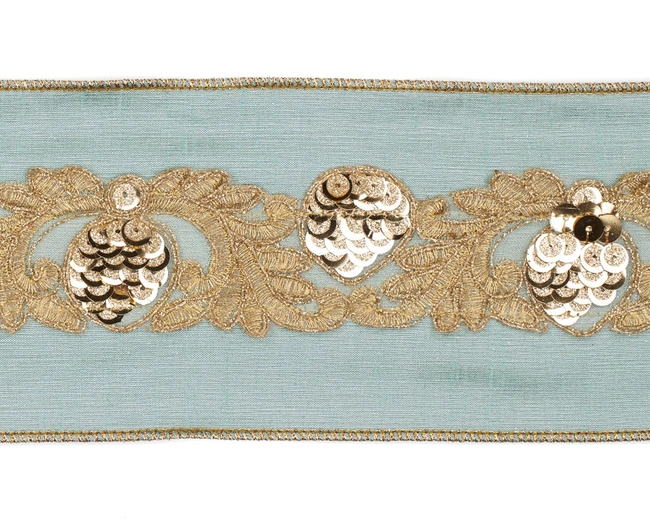 DUP.PINEC.TRIM RIBBON BLU/GRN/GLD Лента с узорами цвет голубой, зеленый, золотой шир 10 см длина 5