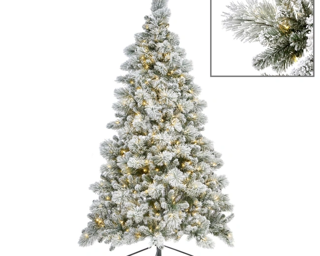 350LED FLOCK HALF WALL TREE WH Елка белая полукруглая 220см с подсветкой, шир 130см, глуб 65см