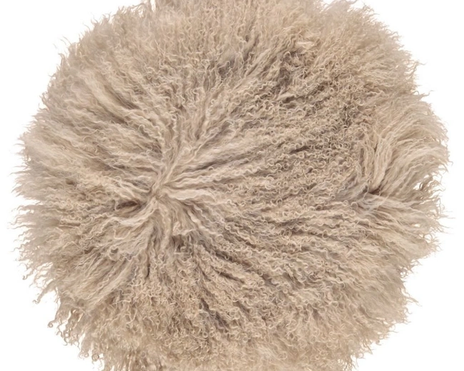 Tibetan Warm SandПодушка, цвет темно-бежевый, мех тибетской козы круглая d48 Tibetan Warm SandПодушка, цвет темно-бежевый, мех тибетской козы круглая d48