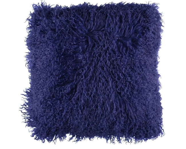 Tibetan Navy BlueПодушка синяя мех тибетской козы 40x40, длина 10-15 см