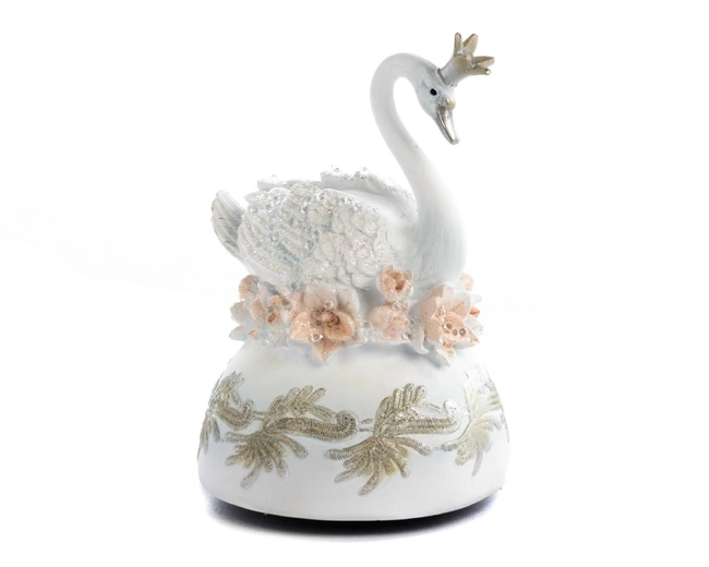 SWAN/MAGNOLIA MUS.BOX ТТ WH/PNK Музыкальная шкатулка с лебедем и цветком магнолии белая с розовым 15