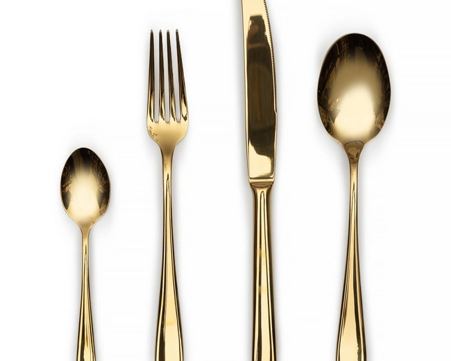 Столовые приборы DUNA gold 82-83, сталь 18/10, цвет золото PVD, 24 шт. Столовые приборы DUNA gold 82-83, сталь 18/10, цвет золото PVD, 24 шт.