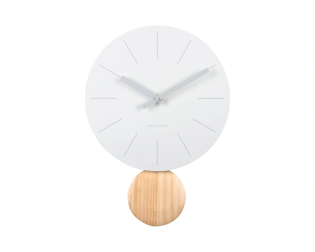 Часы настенные Karlsson ARLO PENDULUM с маятником, белый, сталь, 30х41х1,5 см, бесшумный механизм,