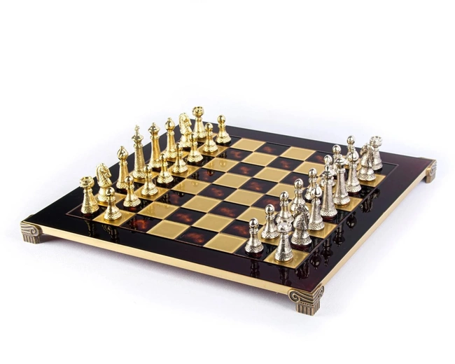 Шахматы классические Staunton, 44х44 см, фигуры золото и серебро, латунь