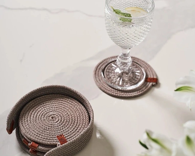 Набор подставок для чашек и бокалов BOHO, 6 шт., d 12 см.,100% хлопок, шнур, какао