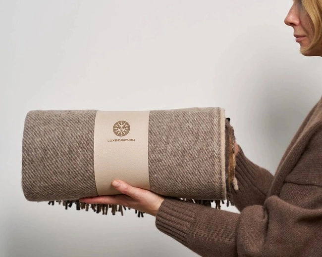 Плед "WOOLEN", шерсть 100% цвет: бежево-коричневый