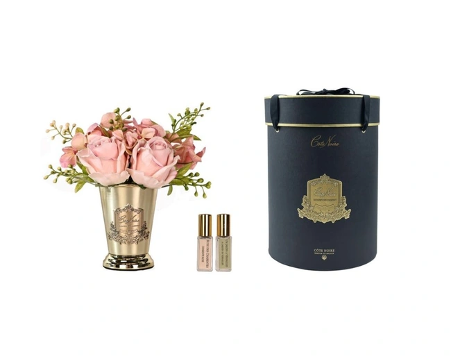 Summer Posy PinkДиффузор букет розы с гортензиями, розовый, золотая ваза, металл, спрей 10 мл*2шт