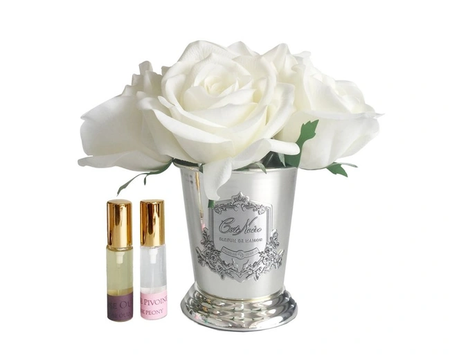 SEVEN ROSE Ivory Букет роз цвет слоновая кость, ваза металл, 2 спрея ВхШхД 21х17х17 см