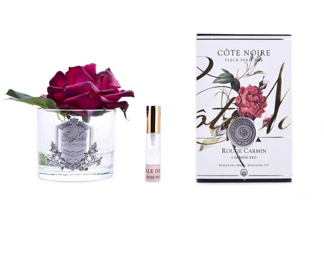Роза-диффузор FRENCH ROSE carmine red, красный, прозрачная ваза, 1 спрей 10 мл