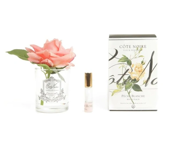 Роза-диффузор FRENCH ROSE white peach, цвет коралловый, прозрачная ваза, 1 спрей 10мл