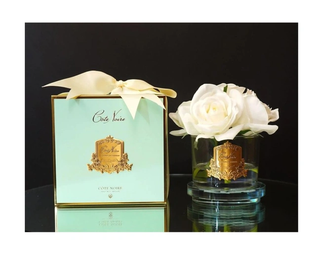 FIVE ROSE white jade boxБукет из 5 роз ароматизированный, цвет белый прозрачная ваза, 1 спрей 15 м