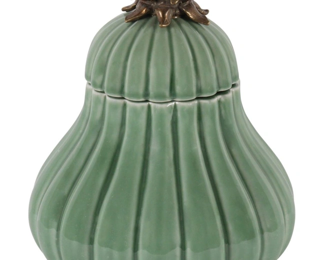 BOX PUMPKIN GREENШкатулка зеленая в форме тыквы, фарфор, бронза H: 23 cm | W: 18 cm | D: 18 cm