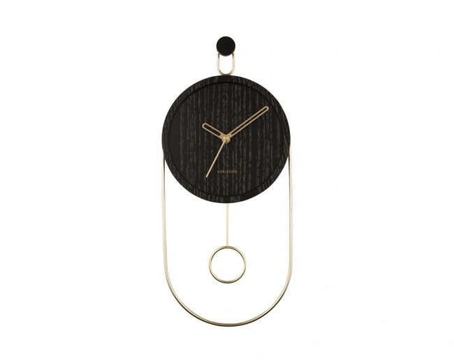 Часы настенные с маятником Karlsson SWING, черный, шпон дерева, 20х46х4 см, бесшумный механизм, бата