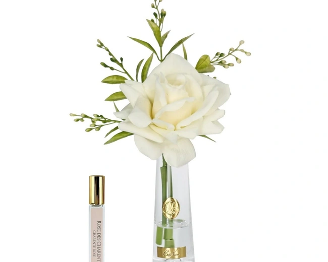 Summer rose Champagne goldРоза, цвет шампань, 1 спрей 15 мл, прозрачная ваза, золотой декор