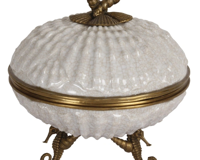 BOX ROUND SHELLШкатулка круглая в форме раковины, фарфор, бронза H: 15 cm | W: 18 cm | D: 18 cm