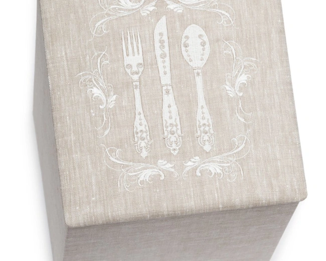 CUTLERY BOX Коробка для столовых приборов, 20/20/H.30, картон, лен с вышивкой