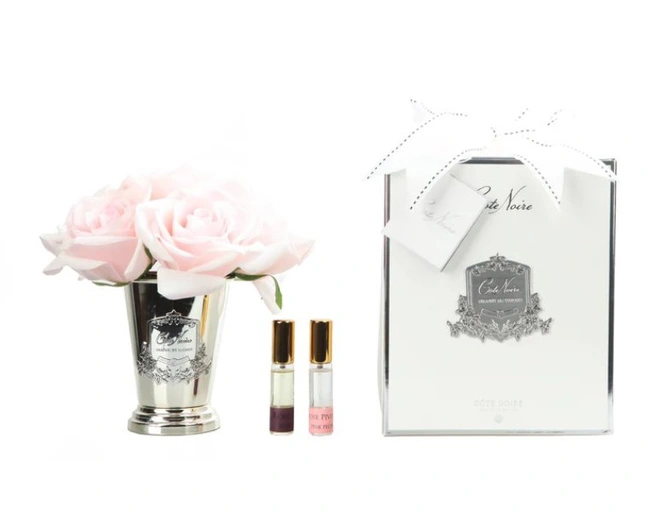SEVEN ROSE French pink Букет роз цвет розовый , ваза металл, 2 спрея ВхШхД 21х17х17 см