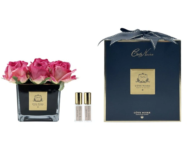 SQUARE 9 ROSE magenta blackБукет 9 роз, цвет ярко-розовый, квадратная черная ваза