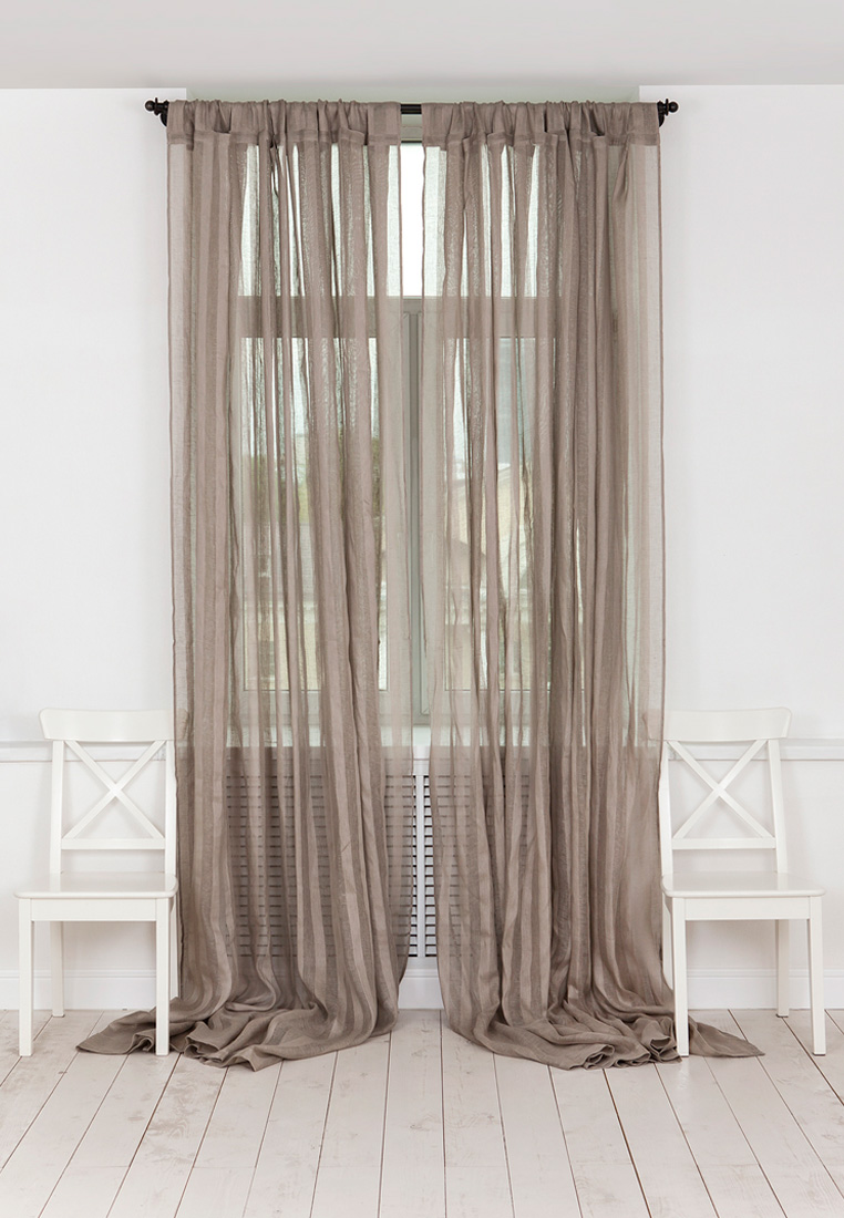 Шторы на петлях "CURTAIN LINE",  р-р: 250х310, серо-бежевый/широкая полоса