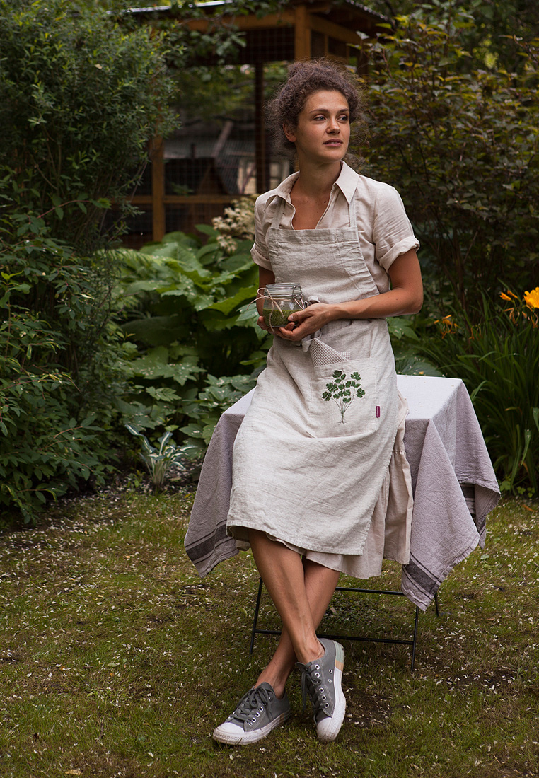 Фартук с вышивкой "КИНЗА" , цвет: натуральный