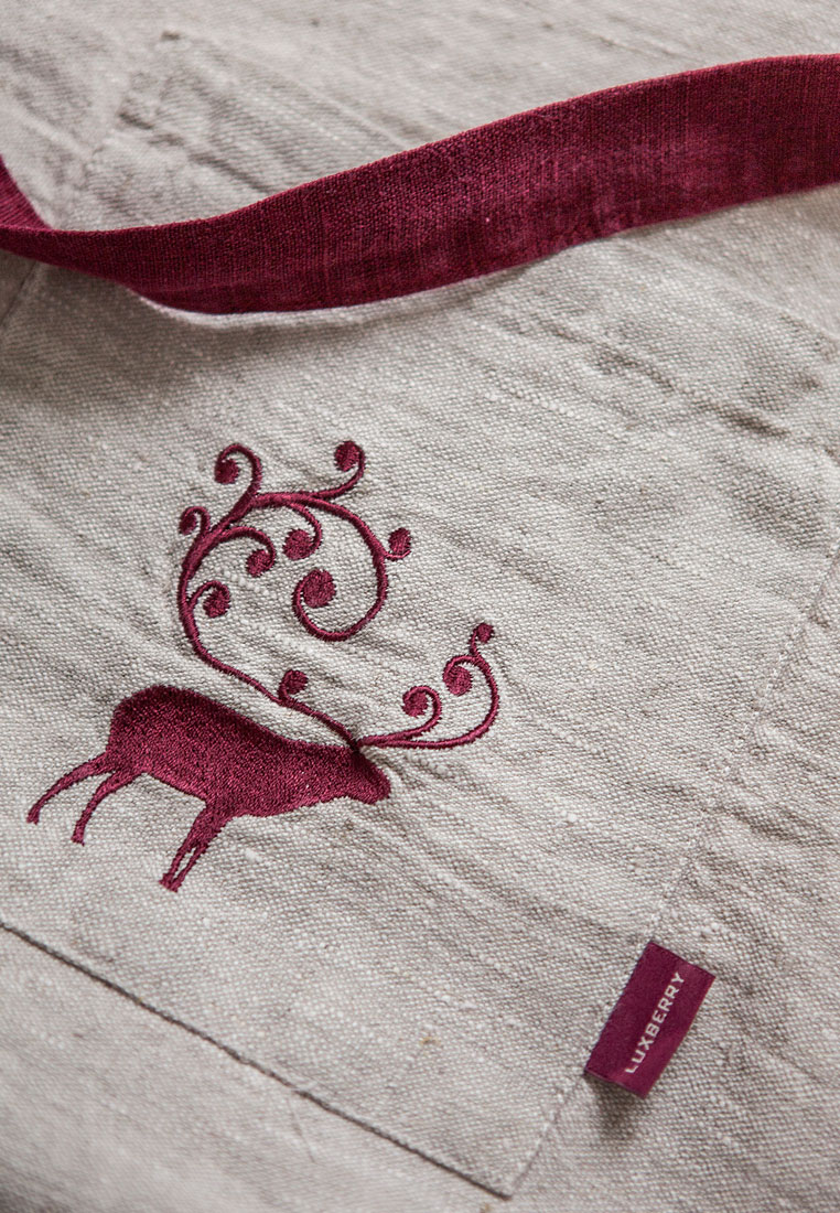 Фартук с вышивкой "ОЛЕНЬ" в мешочке, 100% лен, цвет: натуральный вид 4