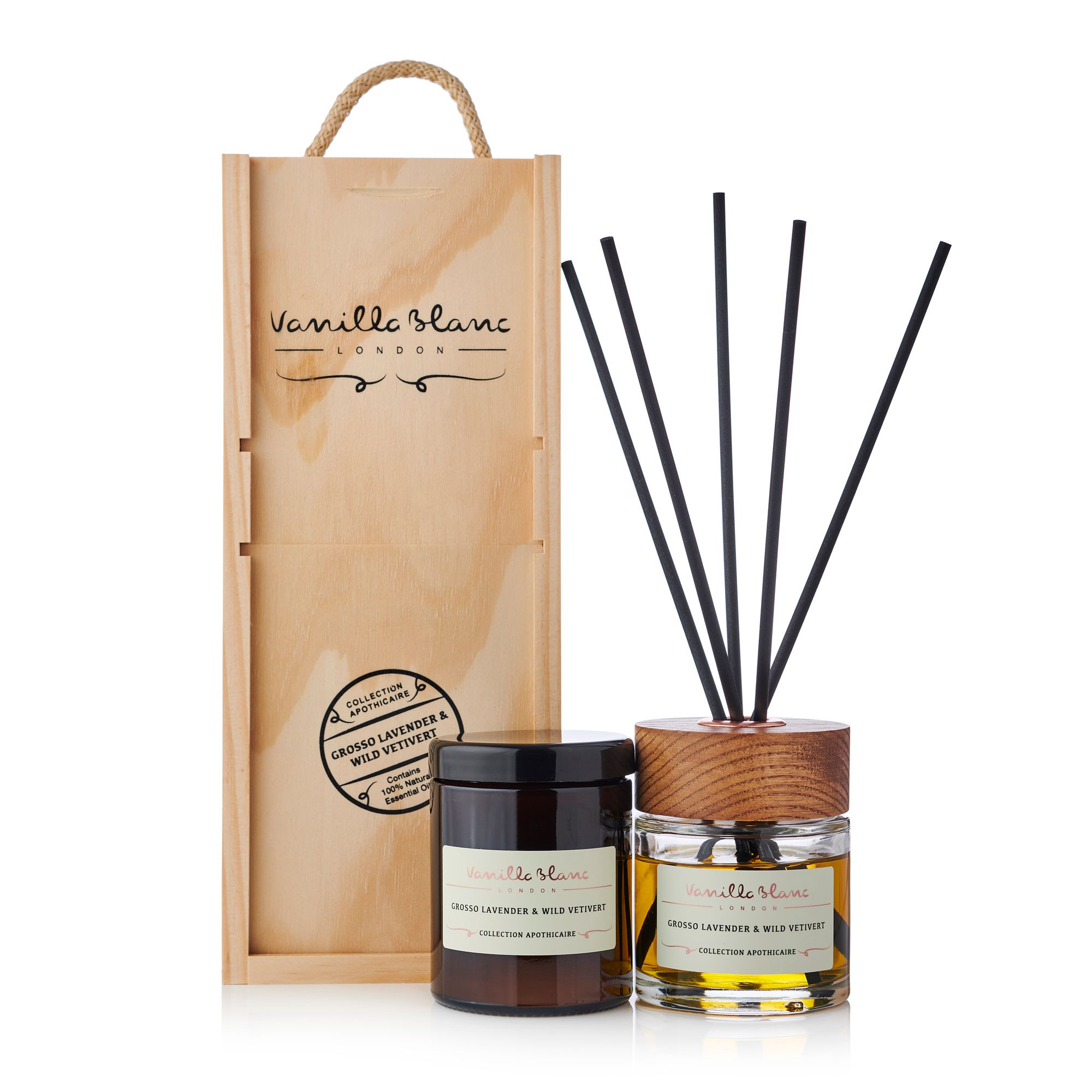Набор "Лаванда и Дикий ветивер", аромадиффузор 100 мл, аромасвеча 170 мл