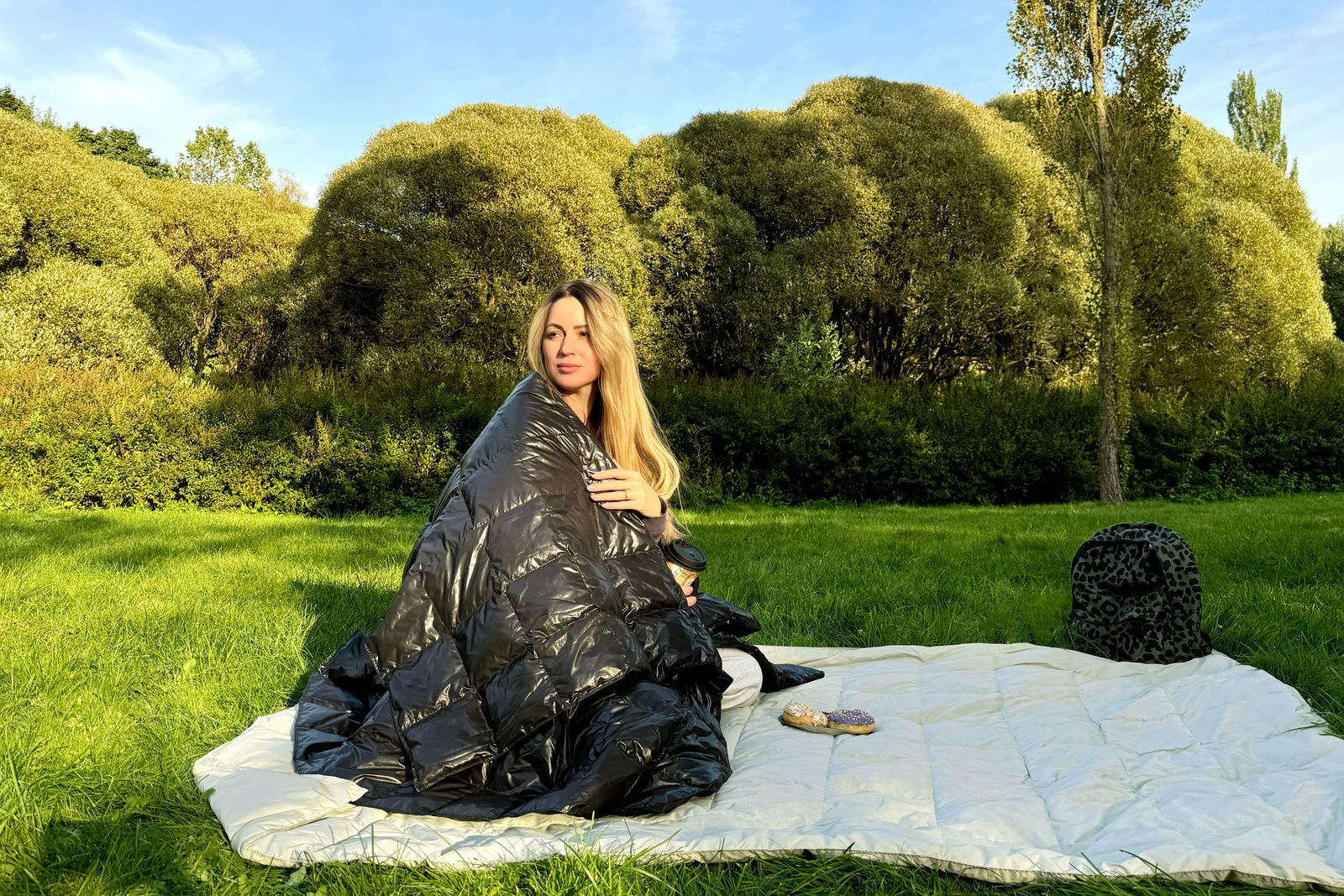 Дорожный плед-одеяло пуховый Travel Plaid Grass Black 140x200