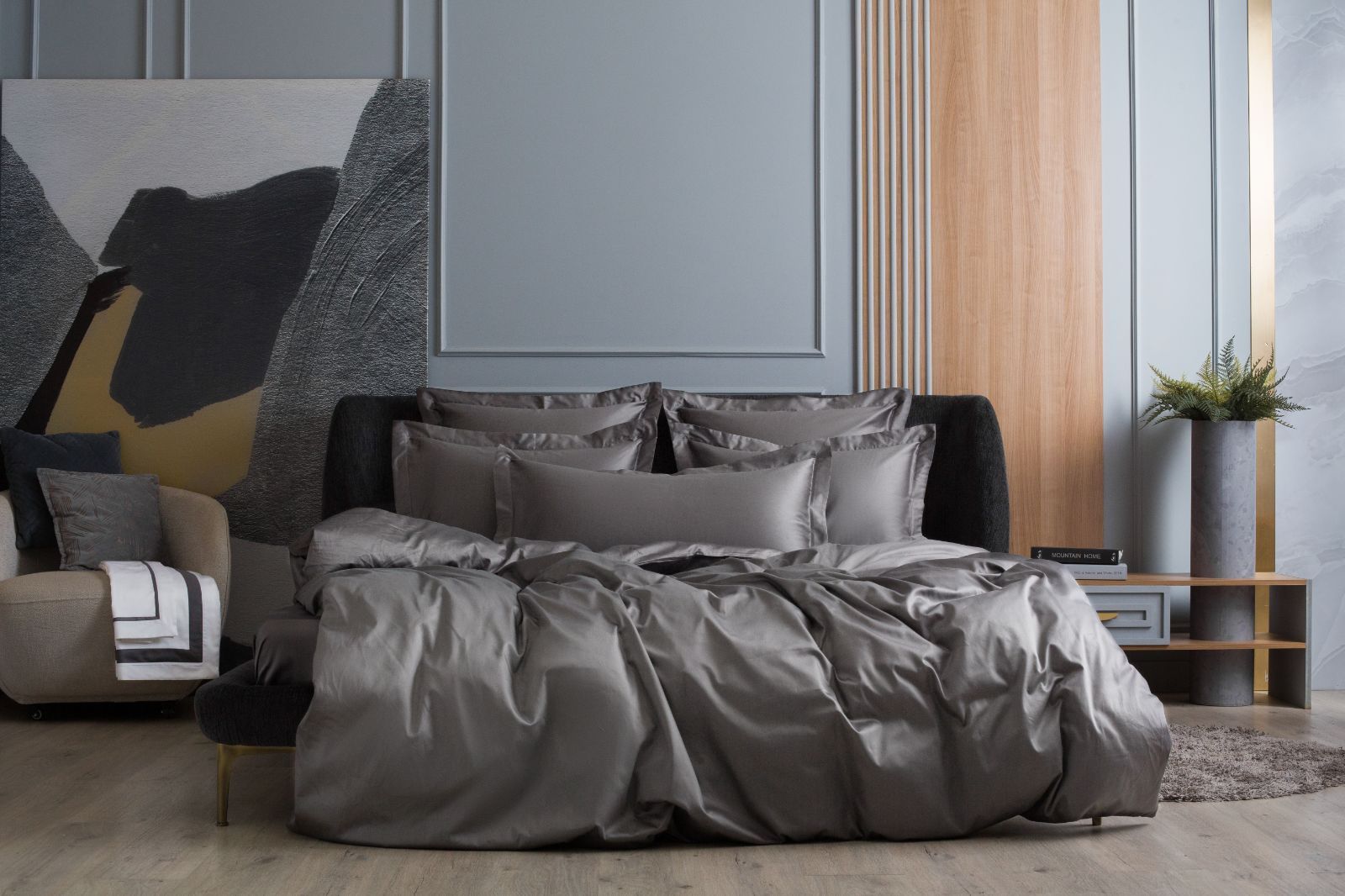 Постельное белье Graphite Allure Grass Евро простыня на резинке