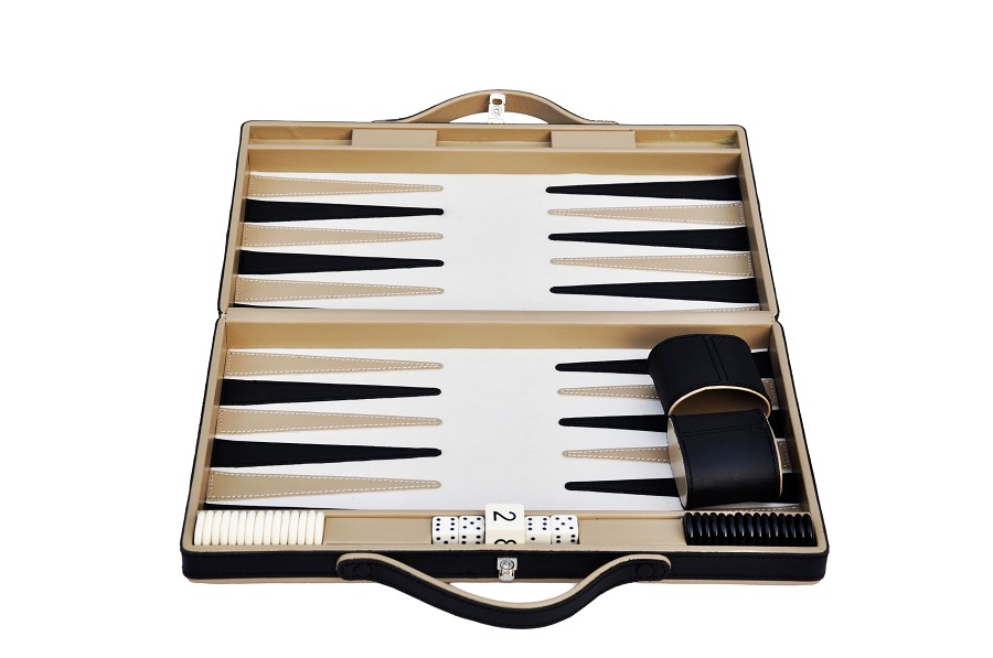 BACKGAMMONНарды, черно-бежевый, кожа, 40x24x6h