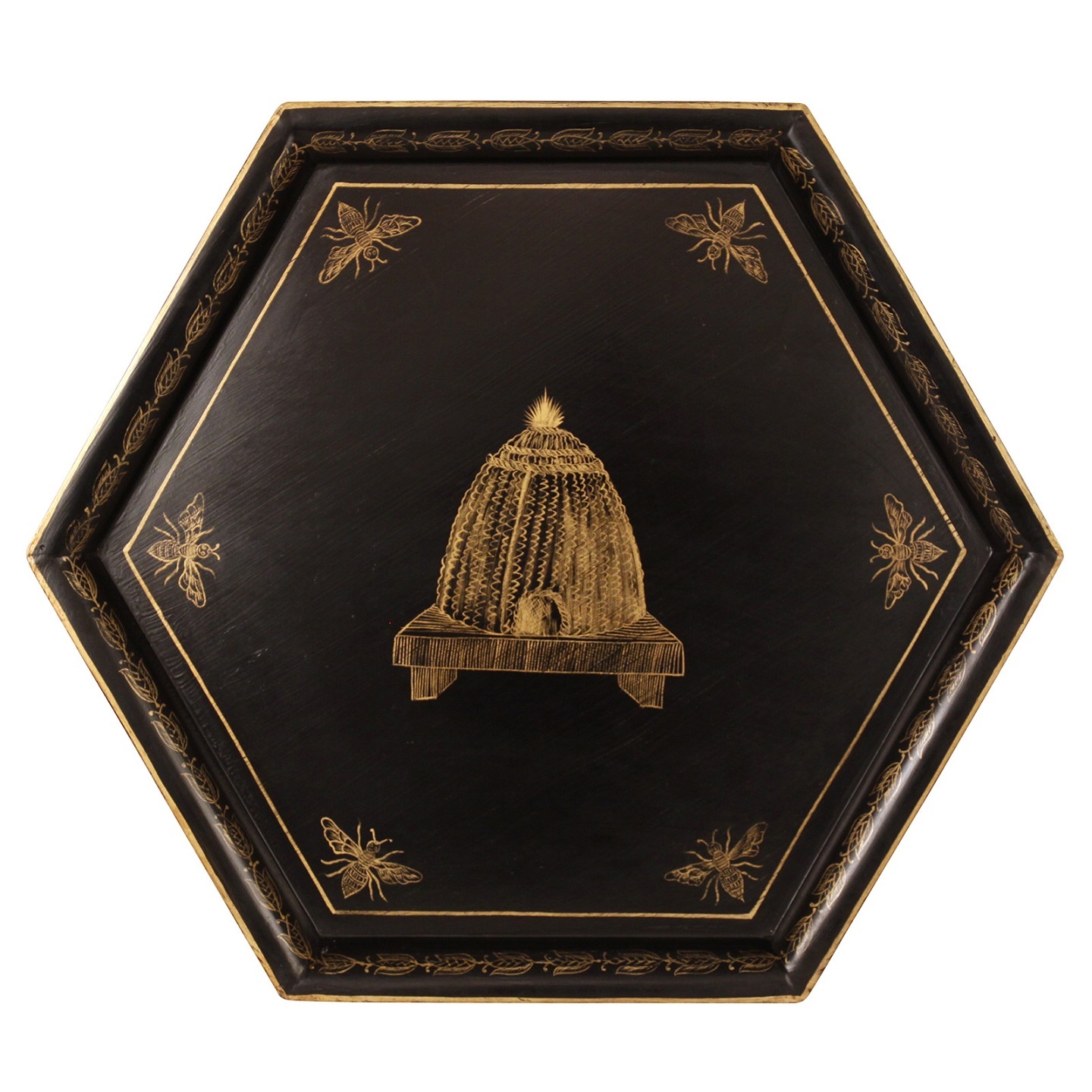 Поднос шестиугольный, черный с золотом 45х51 Н 3 см, металл, ручная работа вид 3