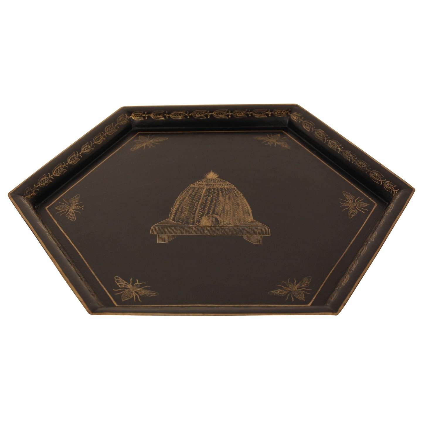 Поднос шестиугольный, черный с золотом 45х51 Н 3 см, металл, ручная работа