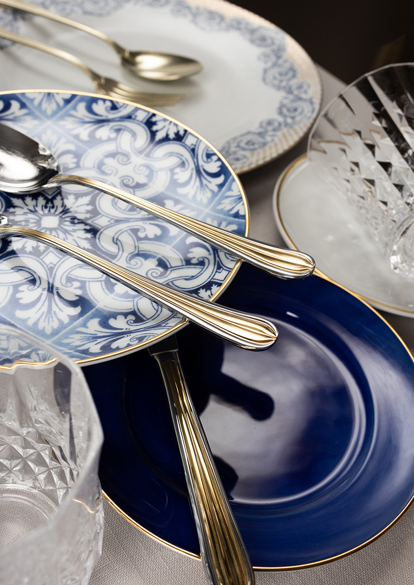 DUO gold on design 47-48столовые приборы, сталь 18/10, золото, 24 шт. (6 ложек + 6 вилок + 6 ножей