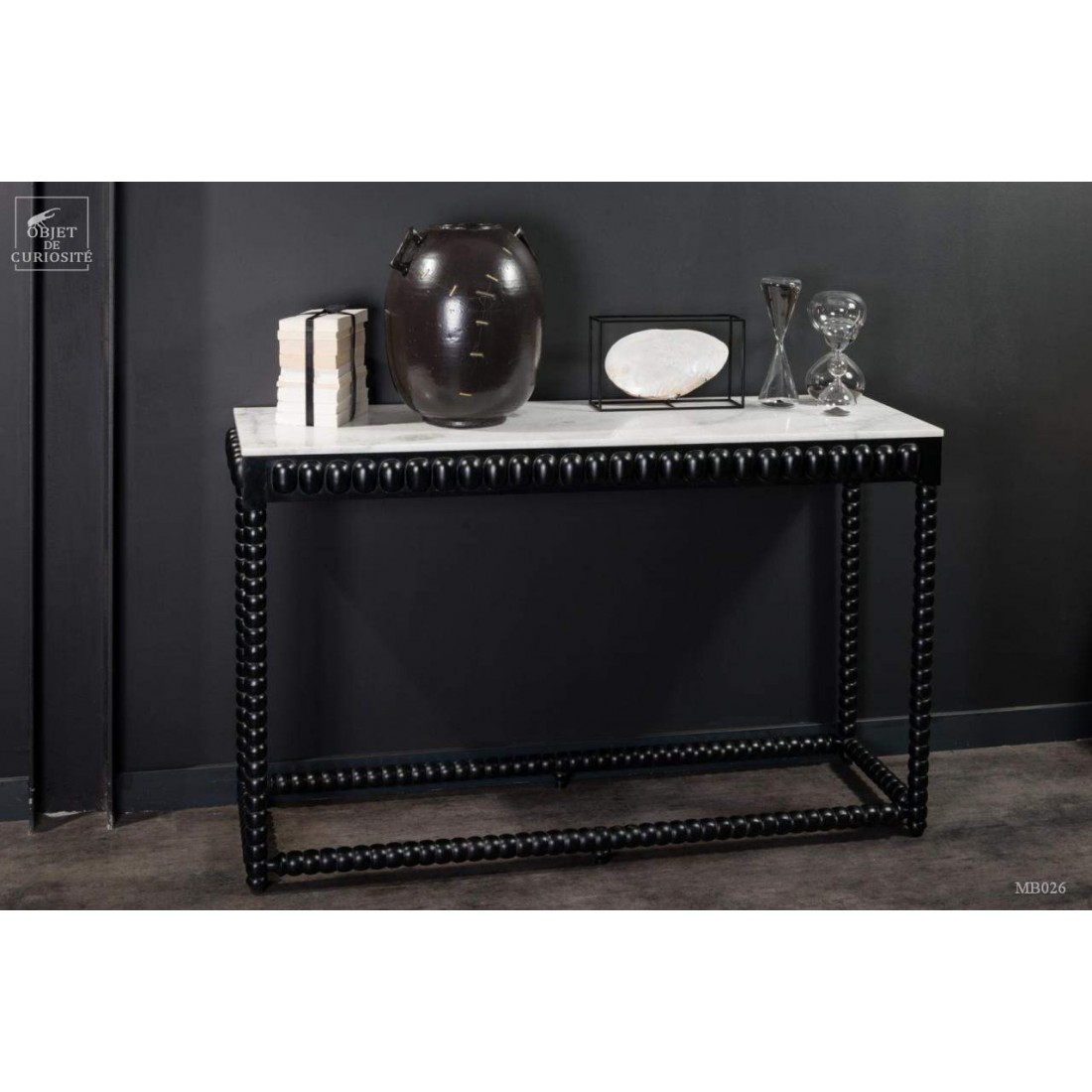 Black console white marble Консоль 130х40 Н 84 см, дерево, белый мрамор вид 2