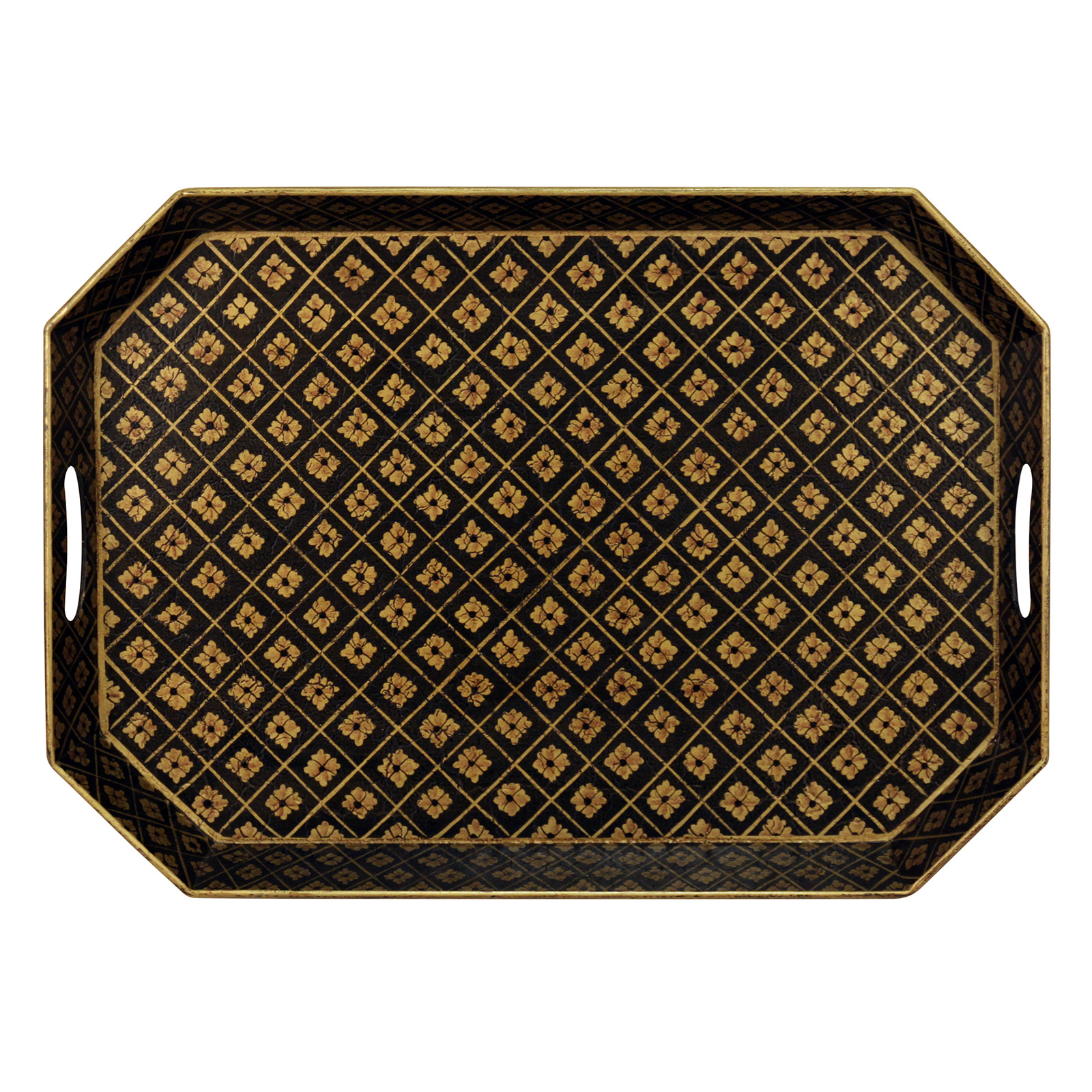 Поднос восьмиугольный, черный с золотом 48х34 Н 4 см, металл, ручная работа вид 2