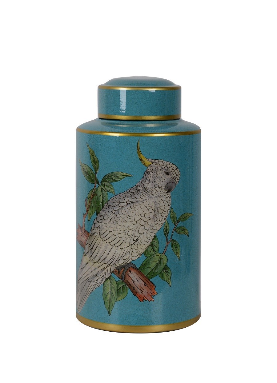 PARROTSВаза с крышкой, попугаи, бирюзовый, 37,5h, керамика