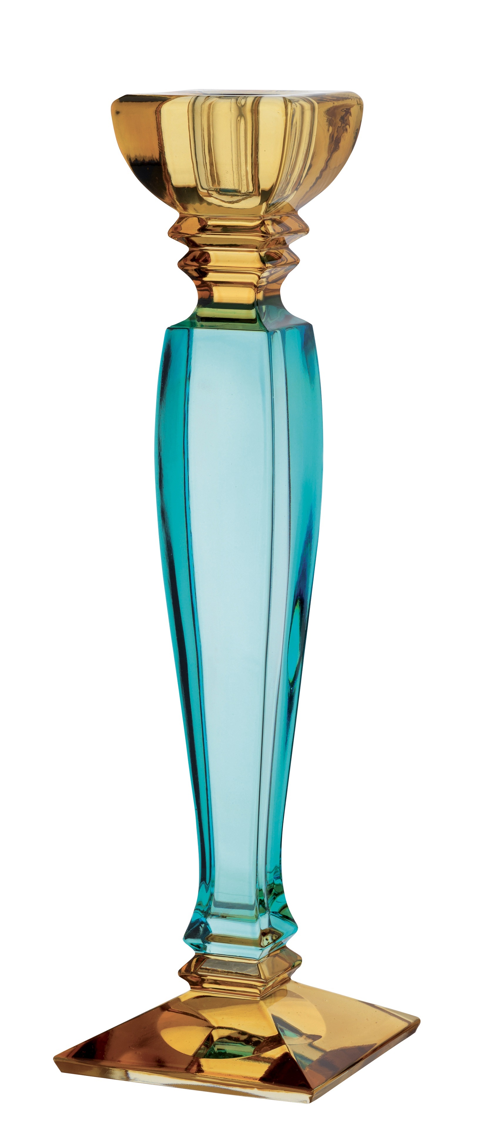 Подсвечник Cre Art Candel-03, голубой с желтым, h 31cm стекло