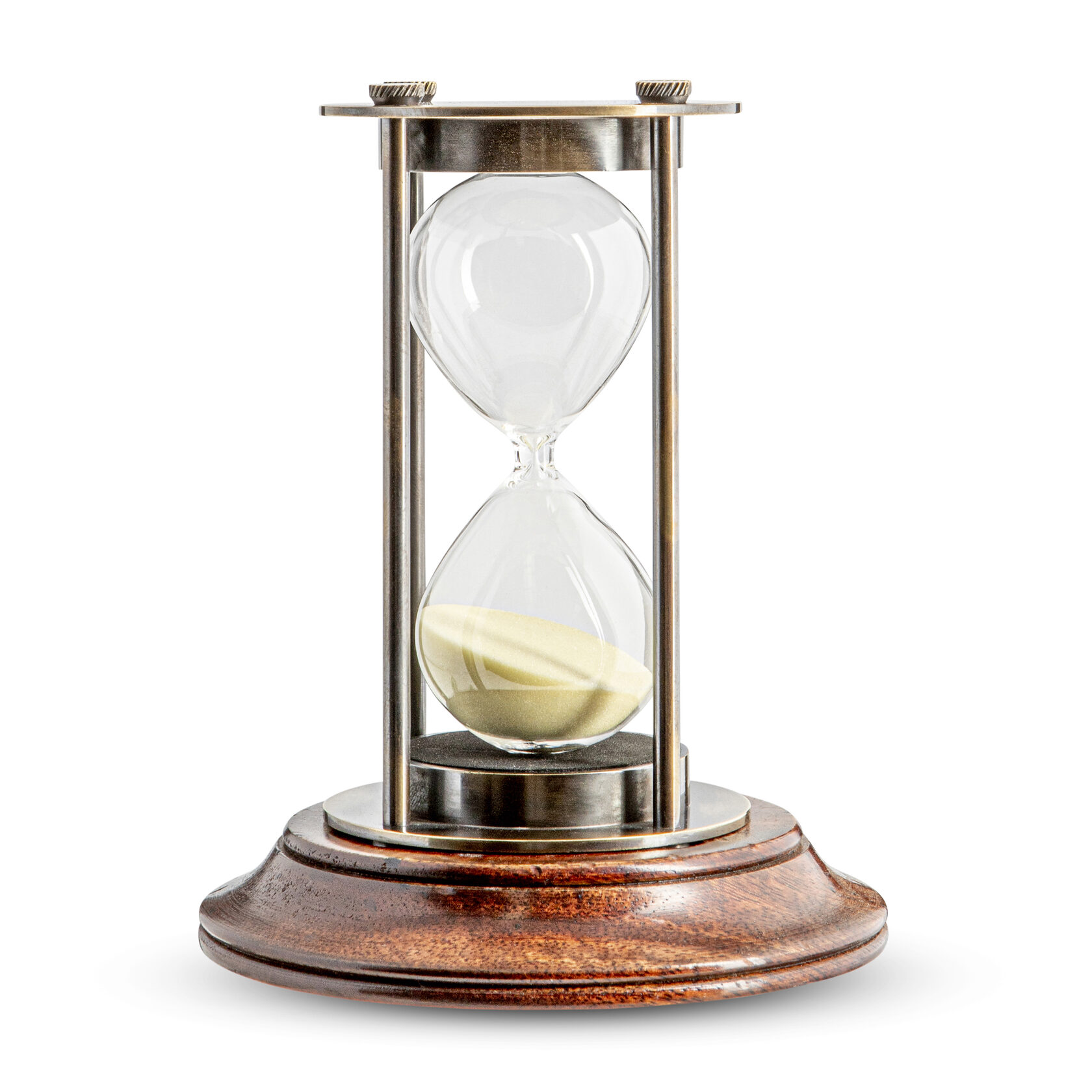 Бронзовые 30-минутные песочные часы AUTHENTIC MODELS диам 8 Н 13 см, латунь, дерево отделка антик