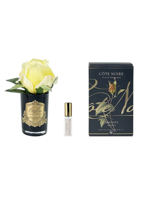 Бутон розы диффузор ROSE BUD yellow желтый, черная ваза, 1 спрей 5 мл