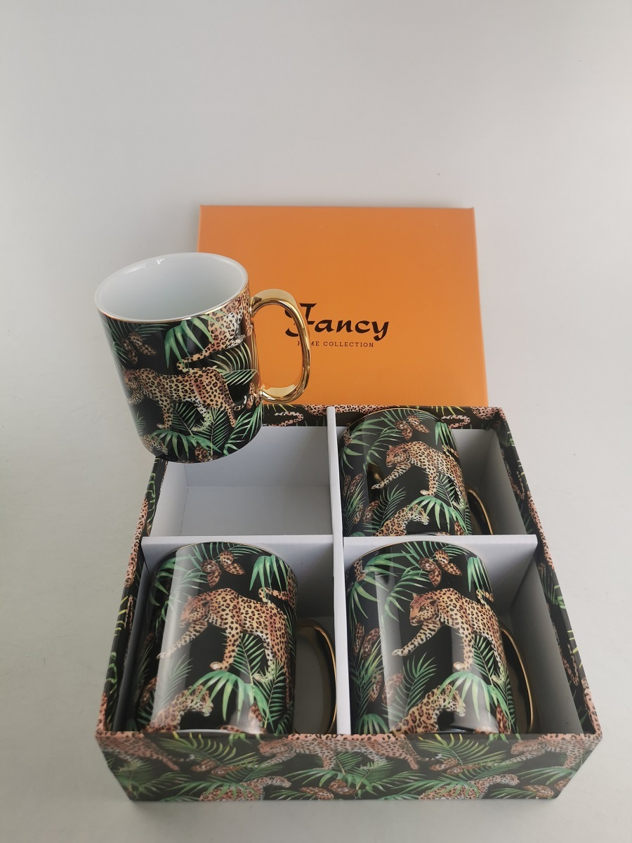 JUNGLEКружка, черный, набор 4 шт, D8x9,5h, фарфор