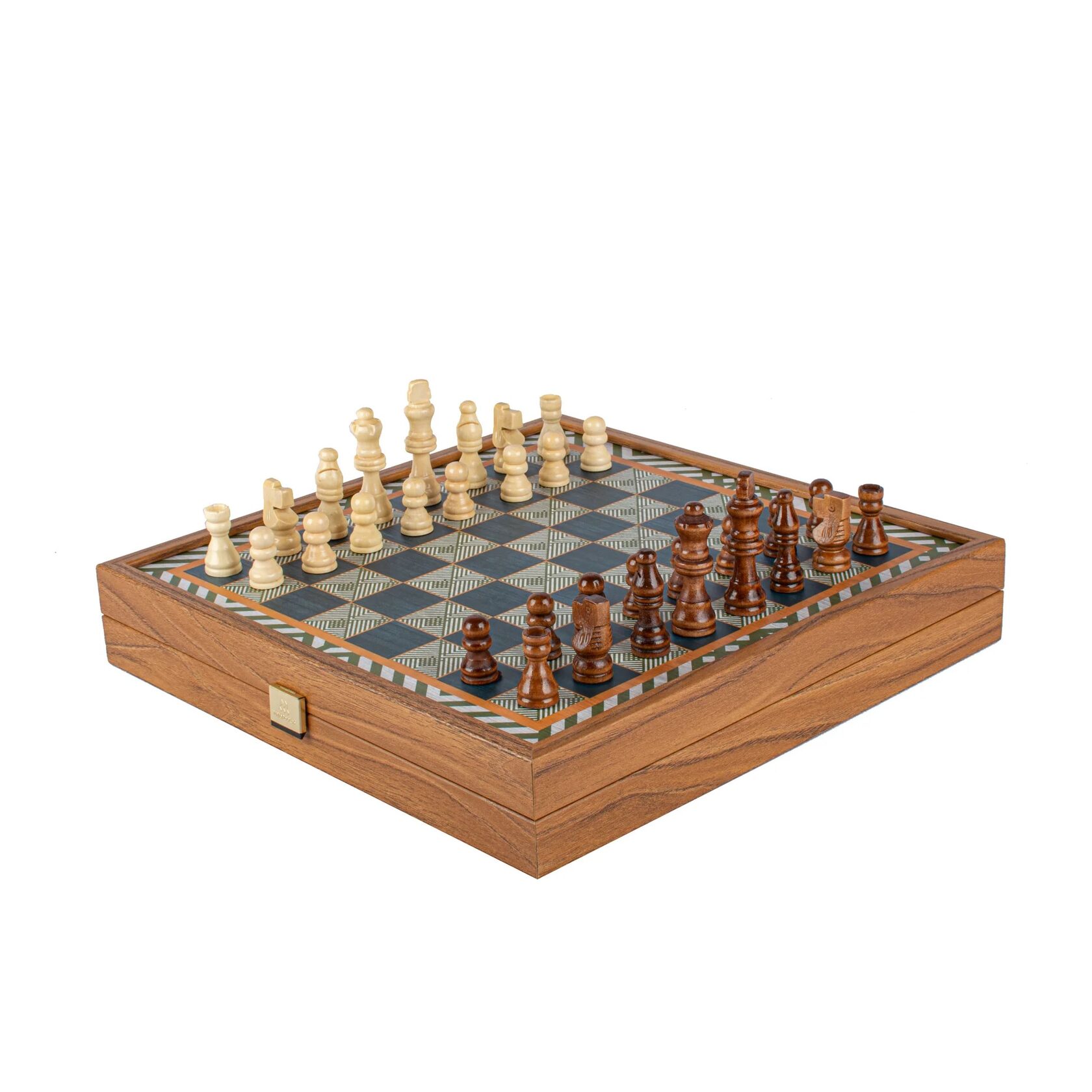 Chess/Backgammon/Ludo/Snakes Шахматы/нарды/лудо/змеи , цвет зеленый с синим, футляр дерево орех, вид 3